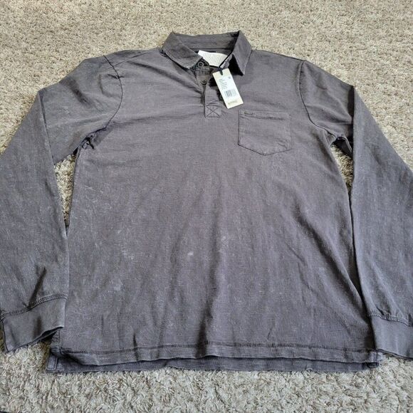 Buffalo David Bitton Polo Shirt Mens Medium Gray Long Sleeve Distressed Tags - Picture 1 of 7